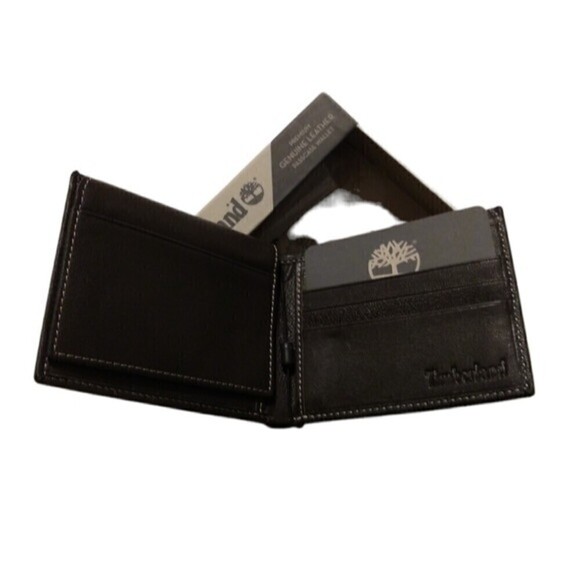 Timberland Pebble Leather Brown Men's Wallet Logo Embossed - Picture 7 of 7